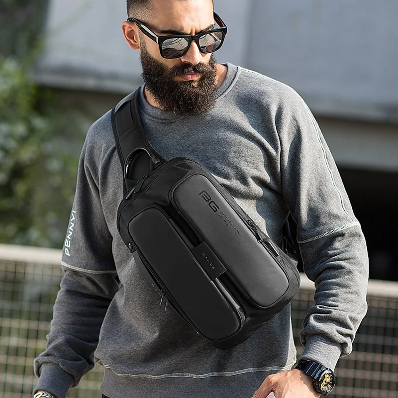 BANGE Men's Chest Pack Casual Crossbody Bags Male USB Charging Shoulder Bag Oxford Messenger Bag Waterproof Large Capacity 2021