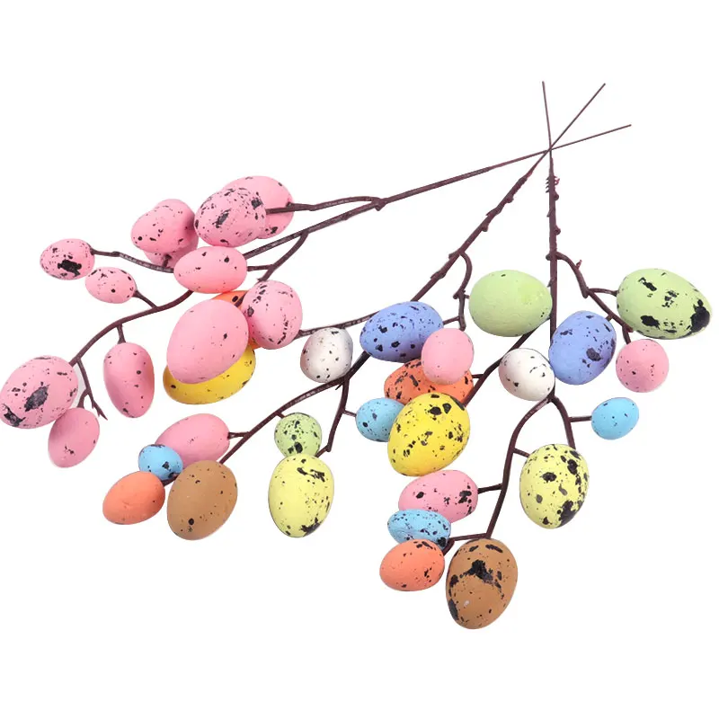 Easter Decoration Eggs Tree Branch Colorful Foam Egg Artificial Flower DIY Easter Home Vase Decor Ornament Easter Party Supplies