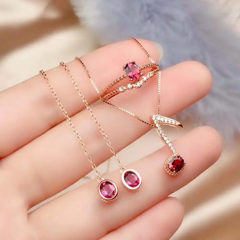 Real Natural Tourmaline jewelry set Natural Real Tourmaline 925 sterling silver 1pc pendant,1pc ring,2pcs Earring