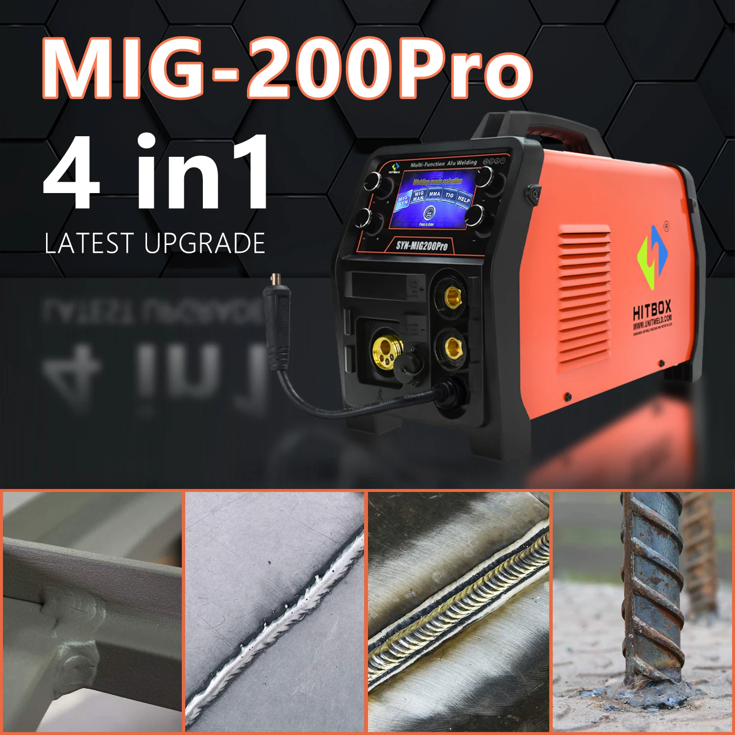 ماكينة لحام HITBOX شبه أوتوماتيكية Mig 4 في 1 عدة عاكس ألومنيوم mig Weld SYN-MIG200Pro جهاز تحكم رقمي 220 فولت