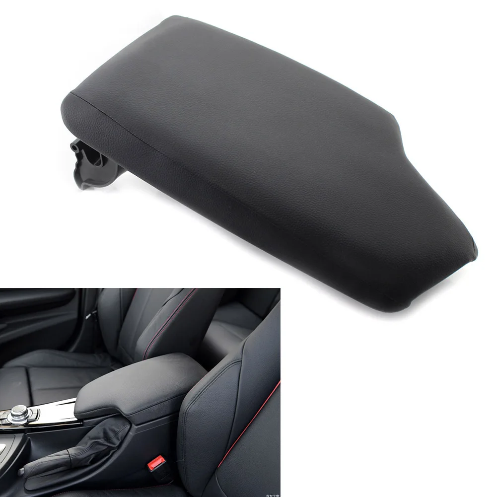 Black Car Center Console Armrest Lip Cover w/ Plate For BMW F30 2013 2014 2015 2016 2017 2018 2019 PU Leather Synthetic