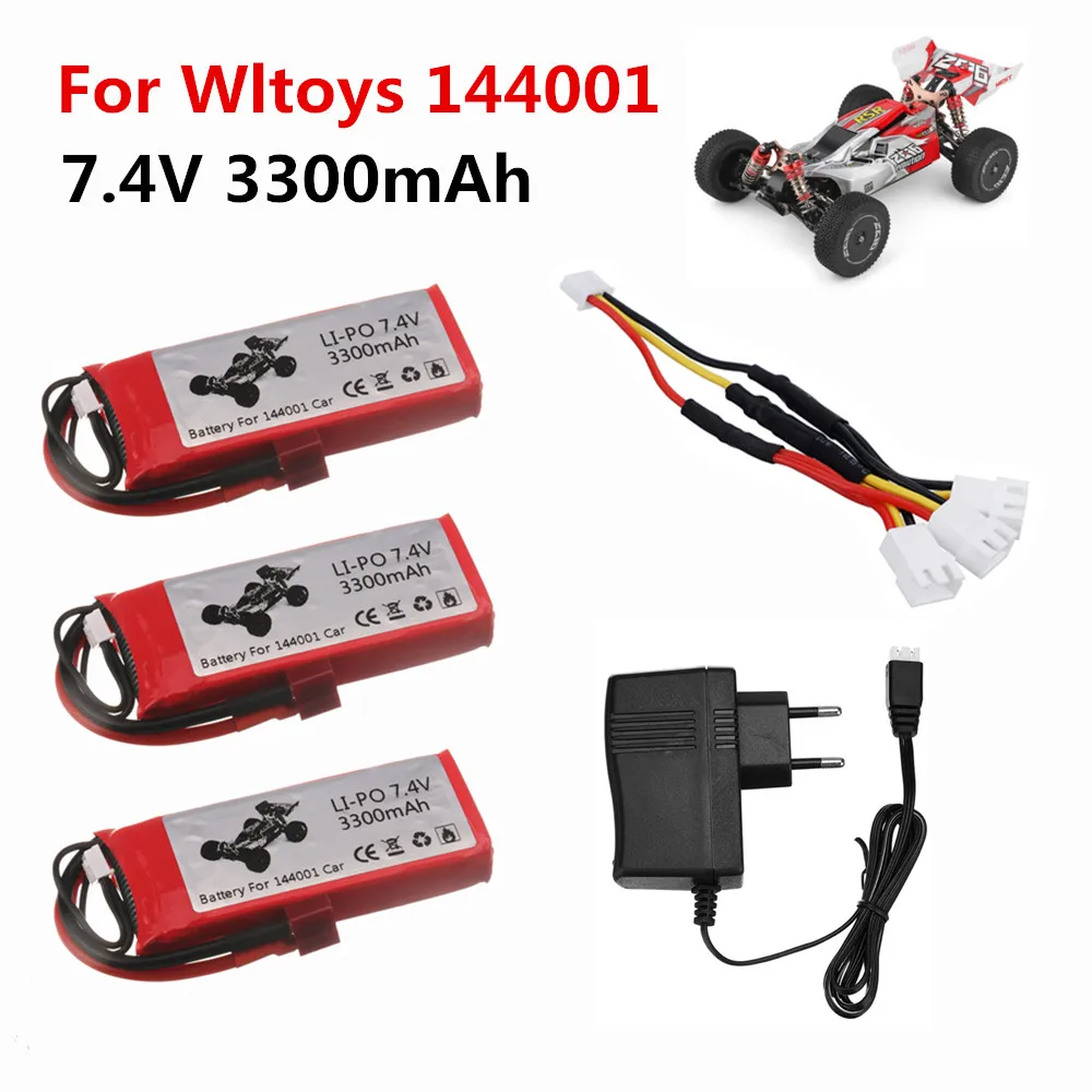 For Wltoys 144001 car 2s 7.4 V 3300mAh Lipo battery Charger Set with T Plug for Wltoys 1/14 144001 RC car boat Lipo battery