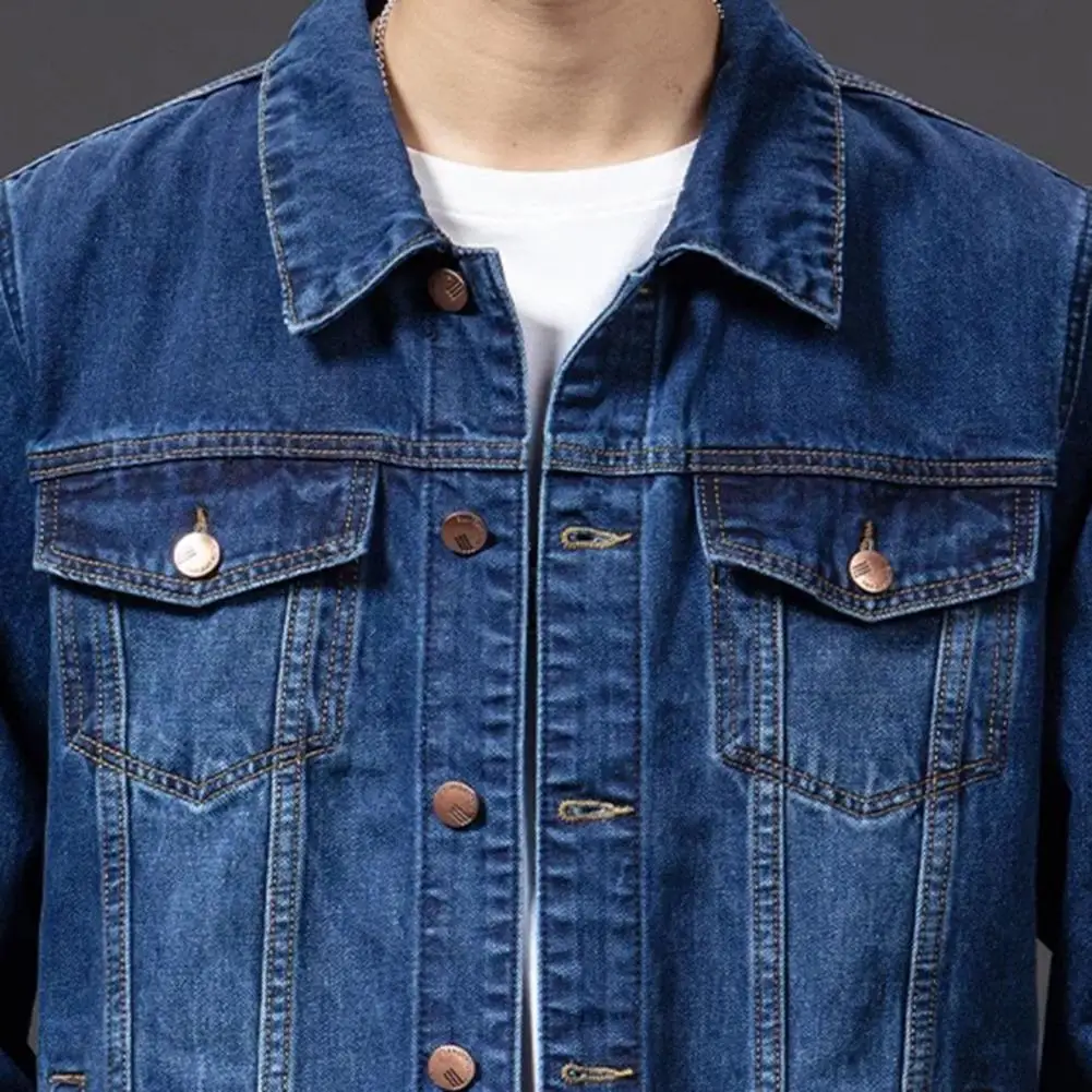 Spring Colorfast Men Jeans Coat Single-breasted Turn-down Collar Denim Cardigan Jacket Slim Fit Outwear jaqueta jeans masculina