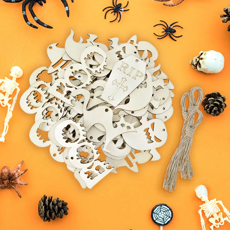 10 sztuk Halloween dekoracje drewniane ozdoby dyniowy duch Bat do zawieszenia wesołego Halloween Party Home DIY Craft zabawki dla dzieci prezent