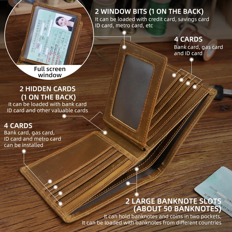 Slim Men's Business Wallet Casual Genuine Leather Billfold Short Wallets For Male Multi-card Holder Money Purse Storage Bag