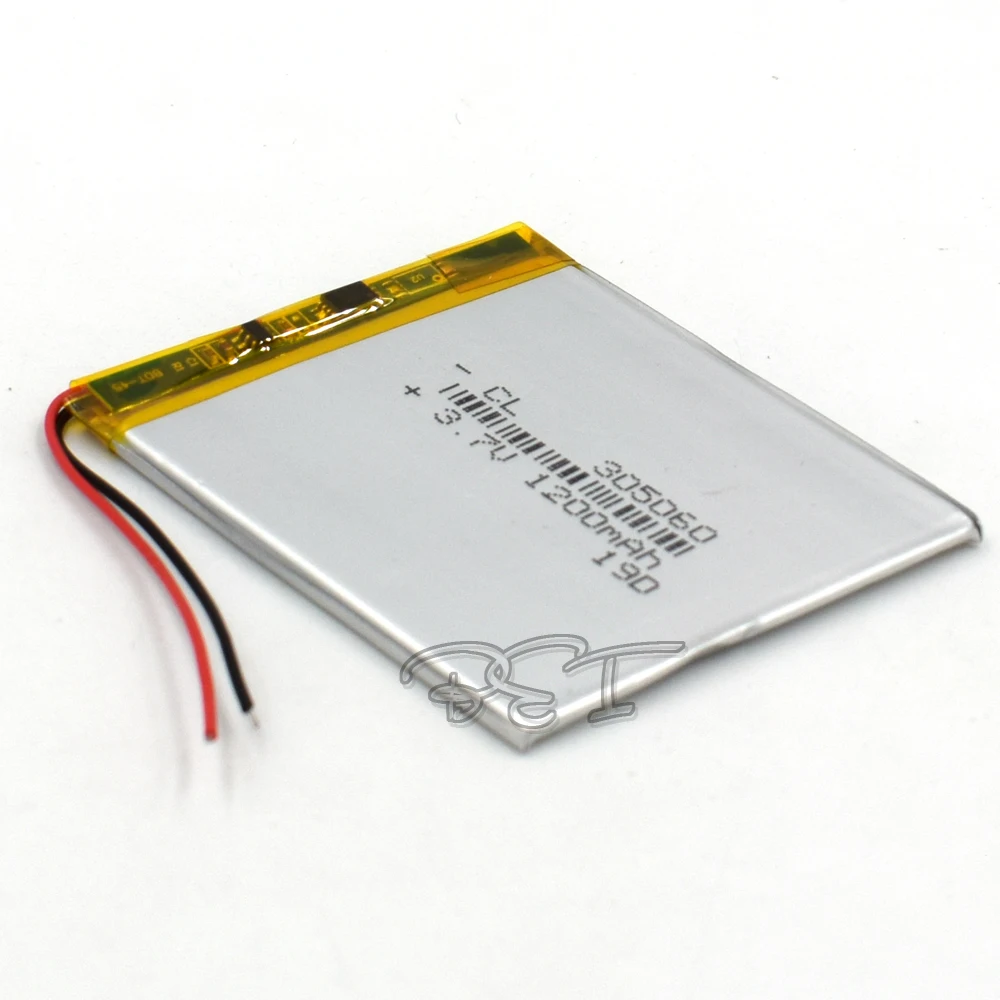 Lithium polymer Battery 305060 3.7V 1200mah Rechargeable Liion Cell Li-Po For DVD PAD PDA MP5 GPS Digital Product Navigator