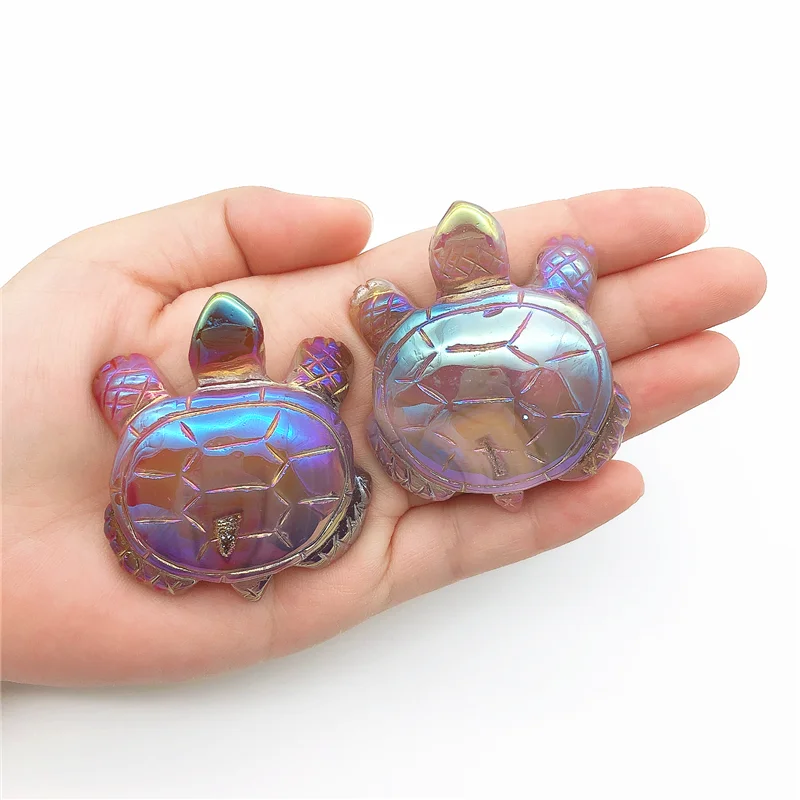 

Beautiful 1pc Natural Agate Aura Electroplating Tortoise Animal Healing Stones Crafts Making Ornaments Decorative Quartz Crystal