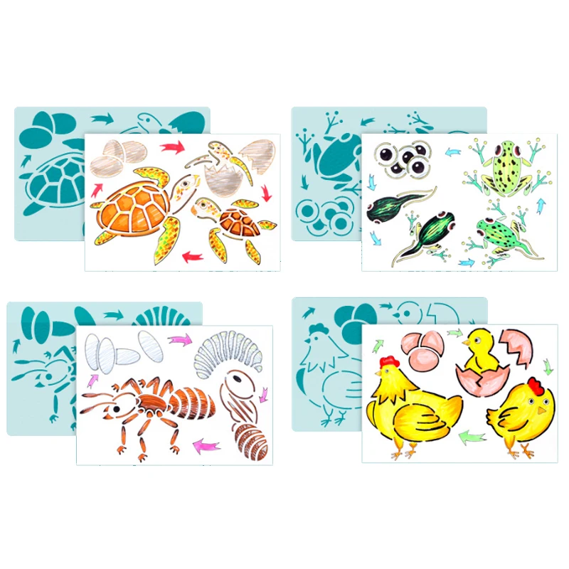 

4pc Stencils Sea Turtle Frog Painting Template DIY Scrapbooking Album Decorative Coloring Embossing Stencils Drawing Reusable