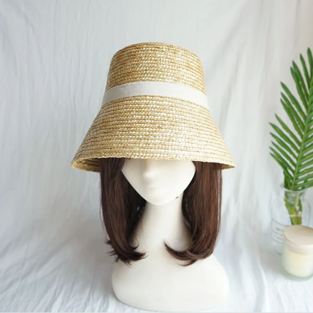 Sombreros de verano hechos a mano para mujer, sombrero de sol con lazo, sombrero de paja Beige, ajustable, sombrero de playa de ala ancha, sombrero
