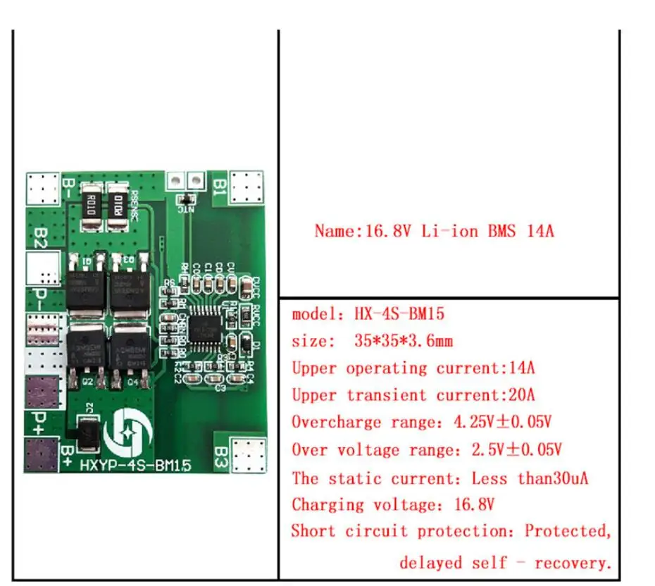 4S 12.8V 14.4V 16.8V Lifepo4 Li-ion Lipo płyta zabezpieczająca baterię litową 12V 18650 BMS 14A limit 20A 4 komórek opakowanie PCM 3.2V 3.7V