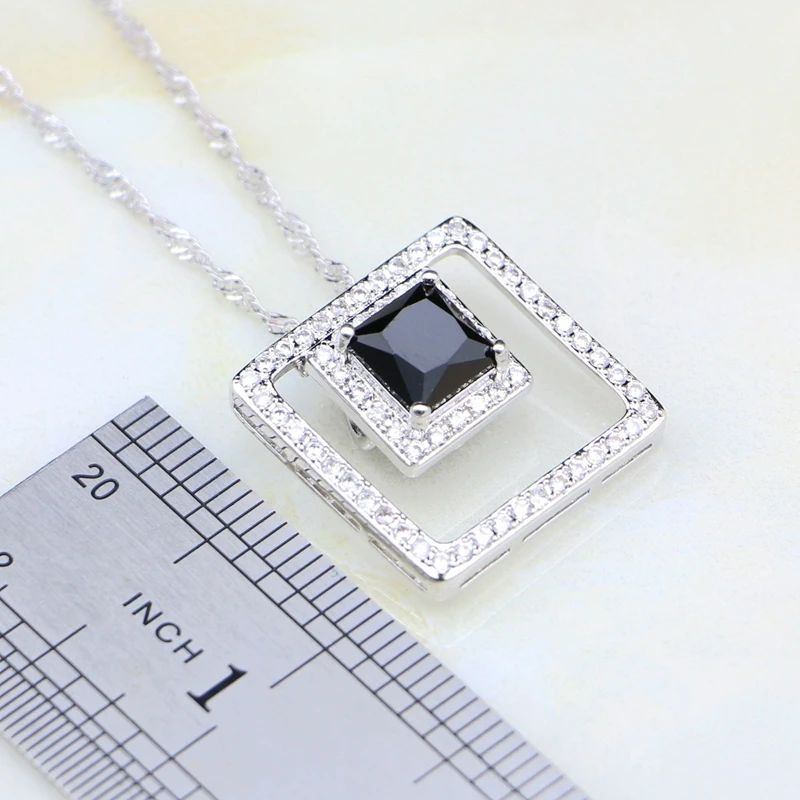 Black Stones White Cubic Zirconia 925 Silver Jewelry Sets For Women Wedding Earring/Pendant/Necklace/Bracelet/Ring