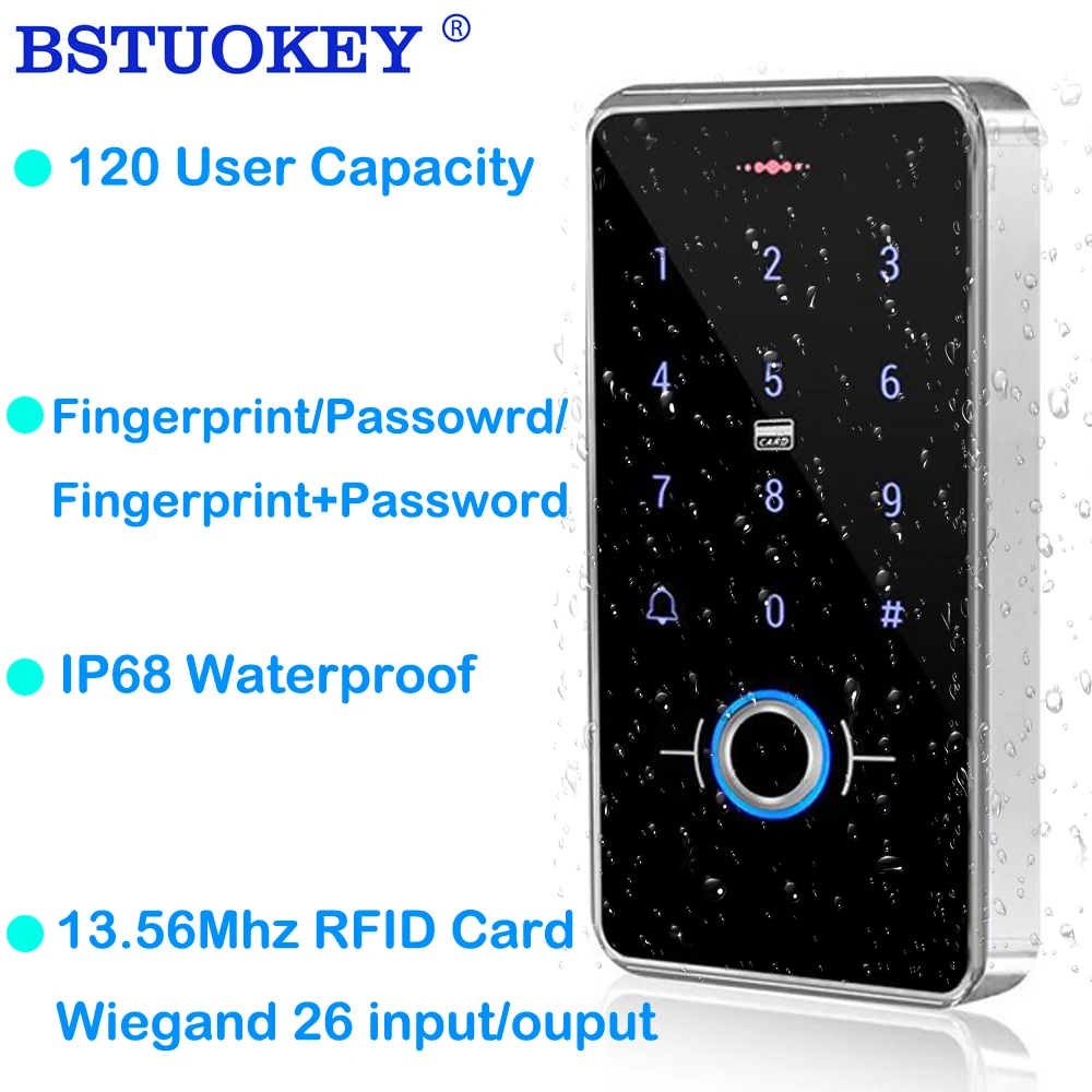 

P68 Waterproof Fingerprint Access Control System Biometrics Outdoor 13.56Mhz RFID Keypad Reader Touch Panel Wiegand26