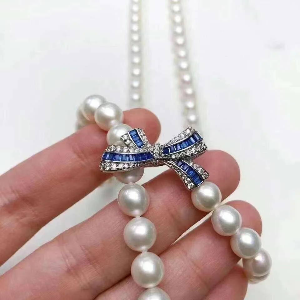 M712 Oval Around 7-8mm Nature Fresh Water White Pearls Pendants Necklaces for Women Fine Birthday Presents