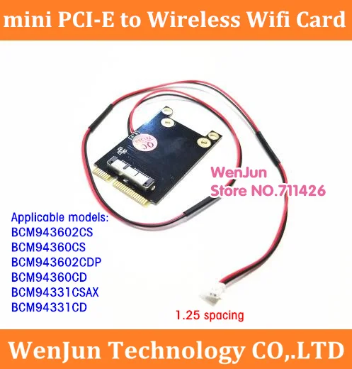 1.25mm 4pin 2wire MINI PCI-E wireless wifi card with 40cm cable BCM94360CS BCM94331CD to mini pci-e adapter card for mac pro