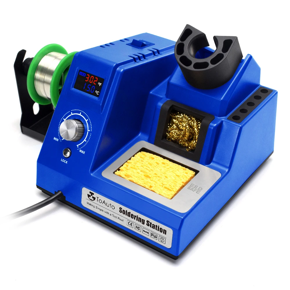 90W Soldering Iron Rework Station Anti-Static Design Auto Sleep F & °C Dual Digital Display Soldering Station Kit 5 Solder Tips