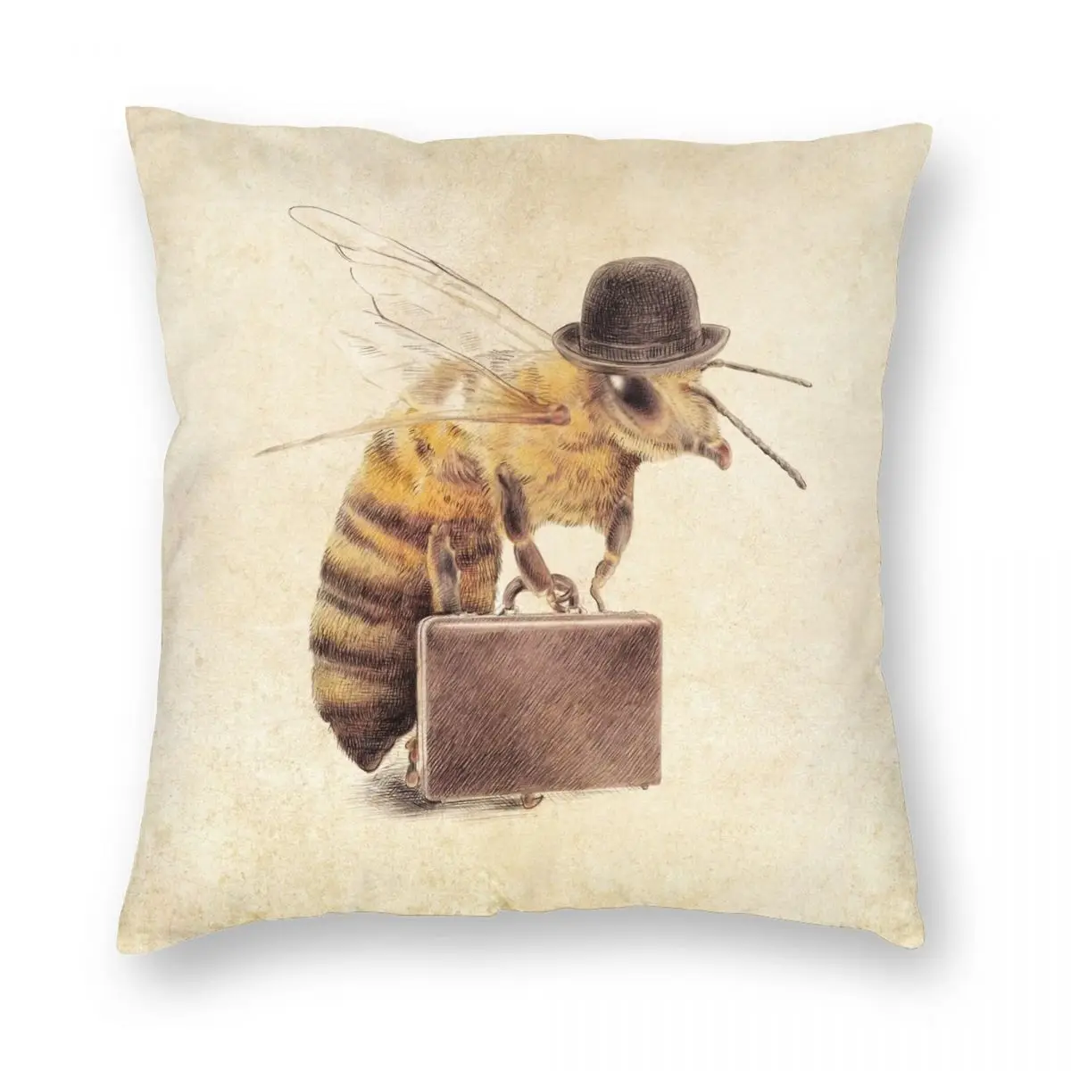 Worker Bee Square Pillowcase Polyester Linen Velvet Printed Zip Decor Throw Pillow Case Home Cushion Case