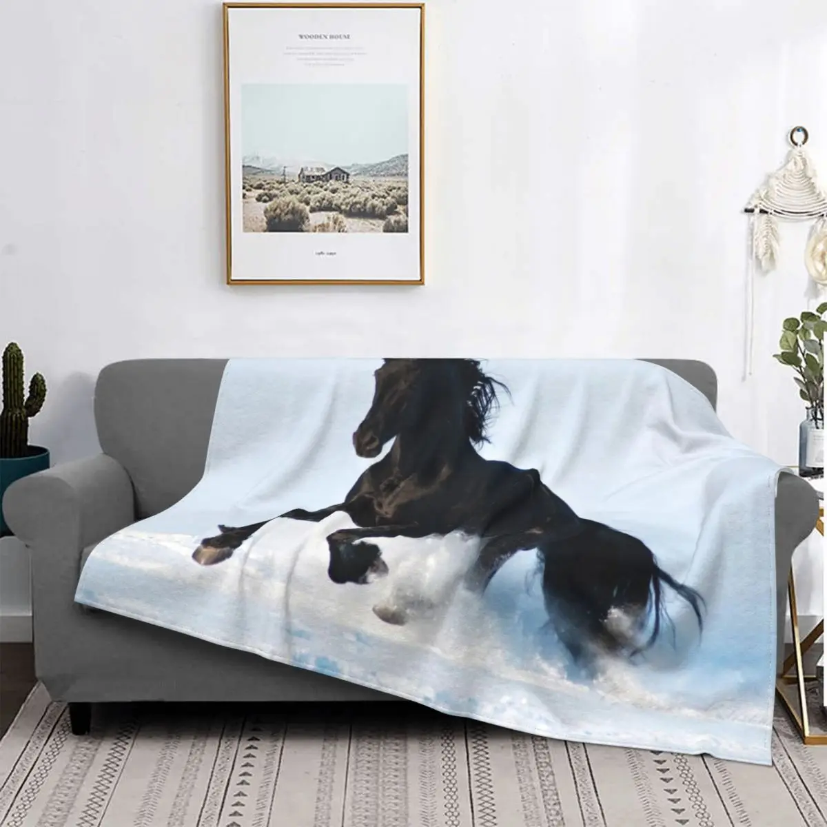 Beautiful Horse Running Knitted Blanket Flannel Galloping Animal Lovers Thin Throw Blankets for Bedding Couch Bedroom Quilt