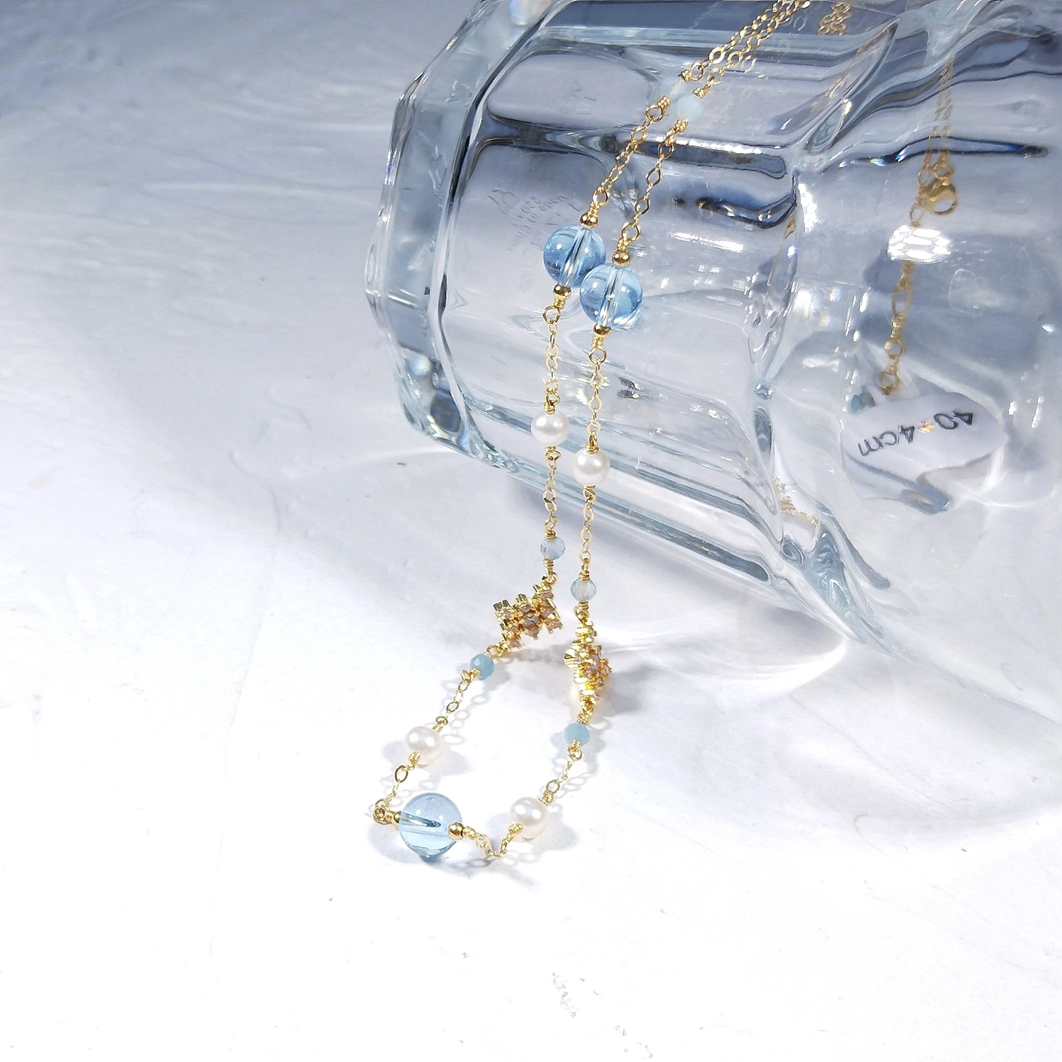 Lii Ji Natural Blue Topaz Aquamarine Zircon Snowflakes Necklace American 14K Gold Filled Jewelry For Women Gift