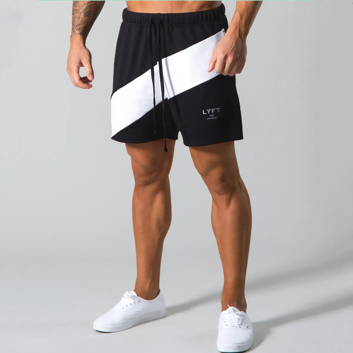 Black Patchwork Running Sport Shorts Men Gym Fitness Bodybuilding Cotton Loose Short Pants Male Summer Workout Training Bermuda