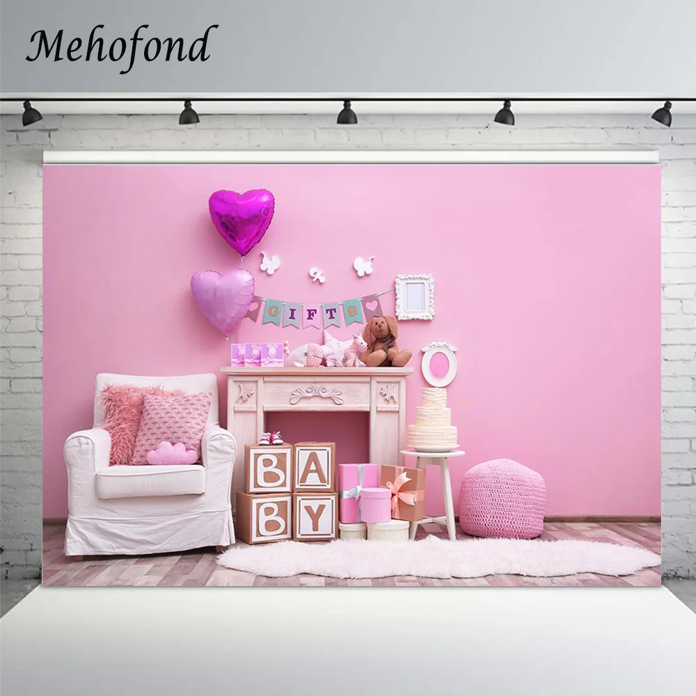 Mehofond Interior Baby Shower Backdrop Valentine's Day Pink Love Gift Birthday Photography Background Photo Studio Photophone