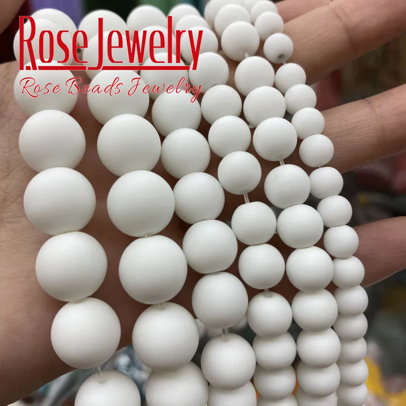 AAA+ Natural Matte White Agates Beads Dull Polish White Onyx Round Stone Beads For Jewelry Making Charms Bracelets 15\