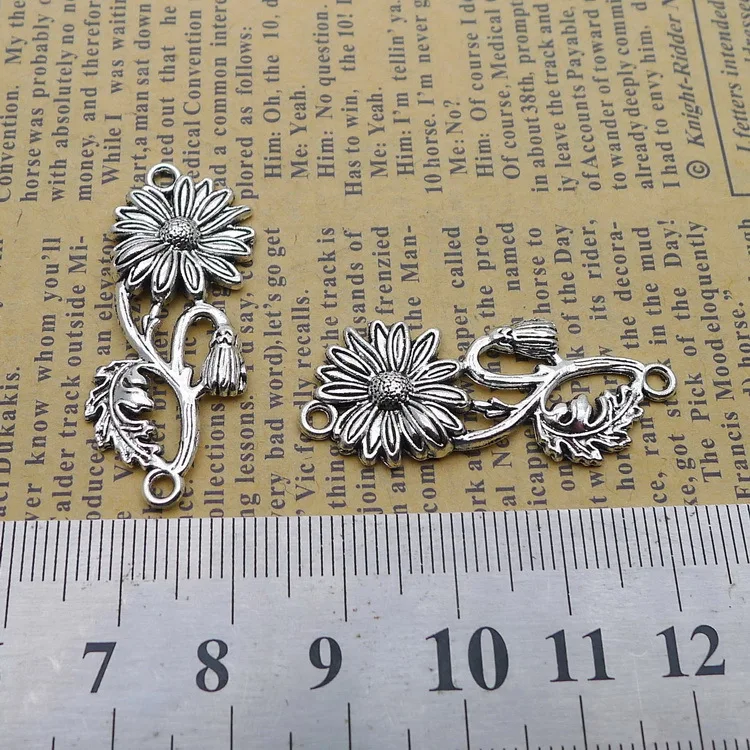 10Pcs 15*38mm Antique Silver Plated Sunflower Charms For DIY Jewelry Making