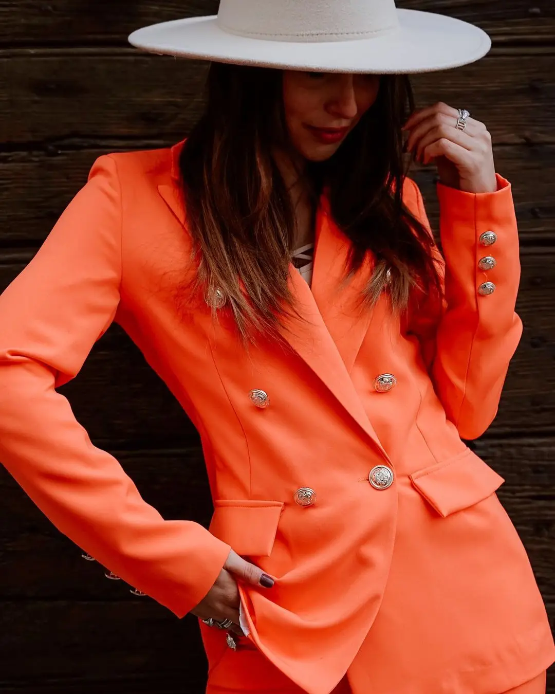 Nieuwe Lente Oranje Vrouwen Bruiloft Smoking Double Breasted Moeder Van De Bruid Broek Past Prom Avond Party Outfit (Jas + Broek)