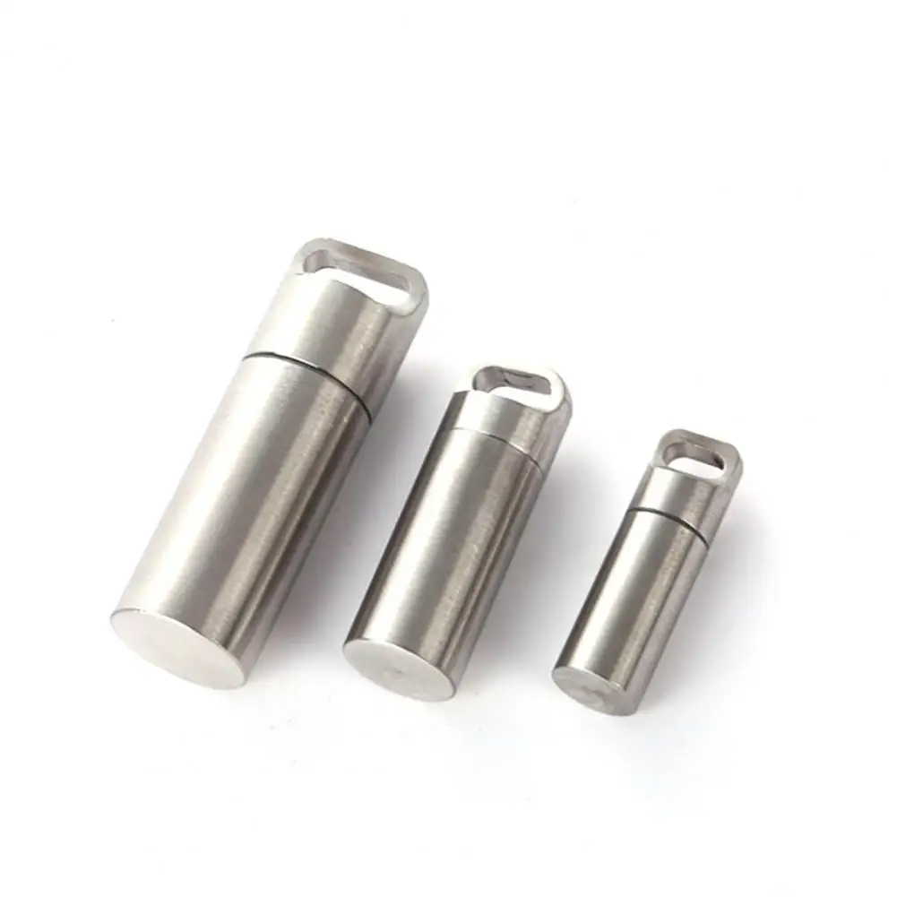 

Mini Stainless Steel Sealed Capsule Waterproof Pill Box Camping Firstaid Pendant Mini Capsule Pill Box