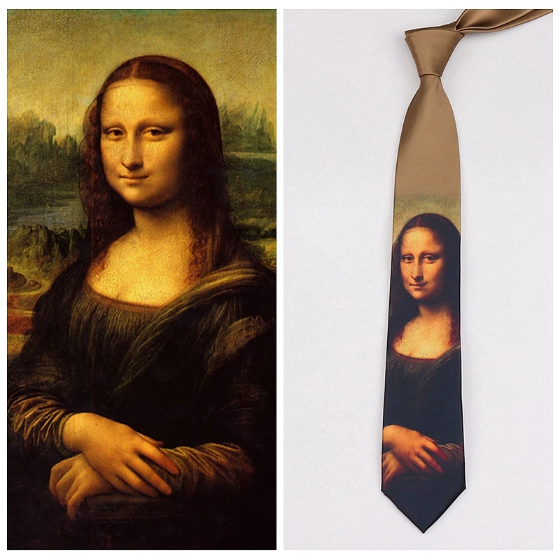 Free Shipping New Male Female Original Design MonaLisa Smile Print Tie Famous Retro Oil Painting Personality Necktie Gravata