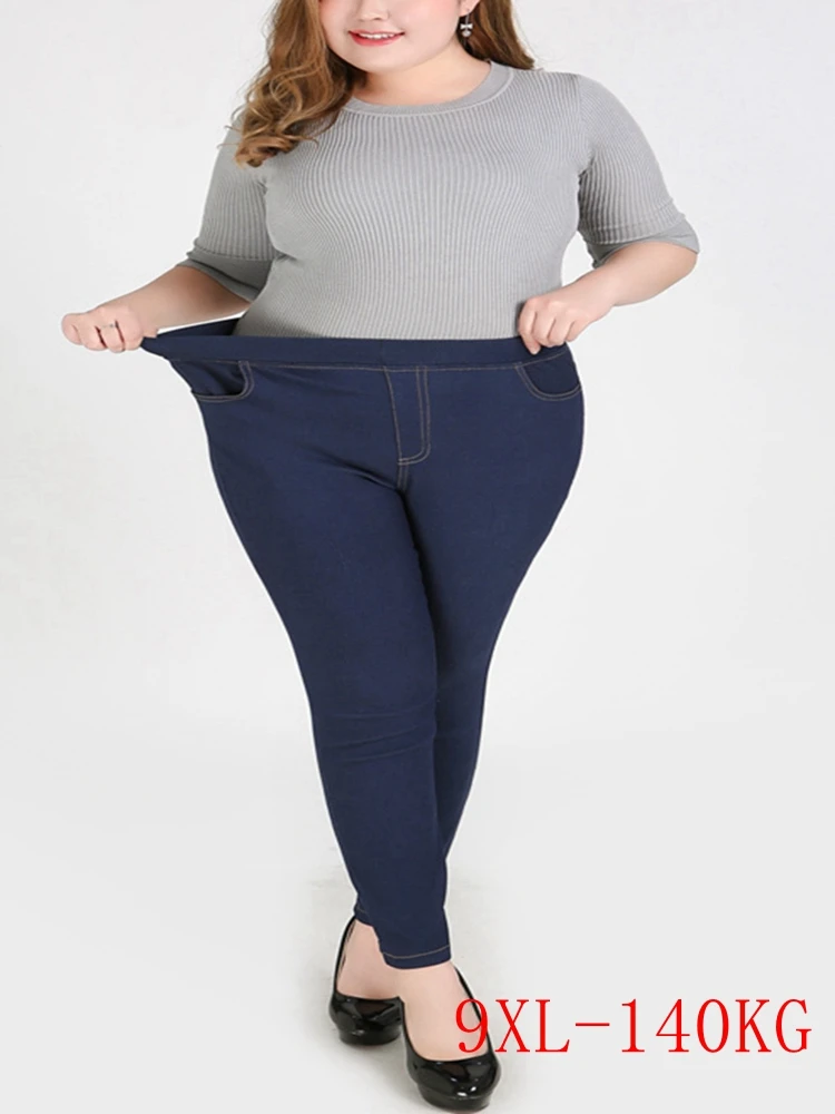 Fall/winter plus size casual jeans 9XL 8XL 7XL 6XL fashion new pants high waist elastic pocket elastic waist jeans.