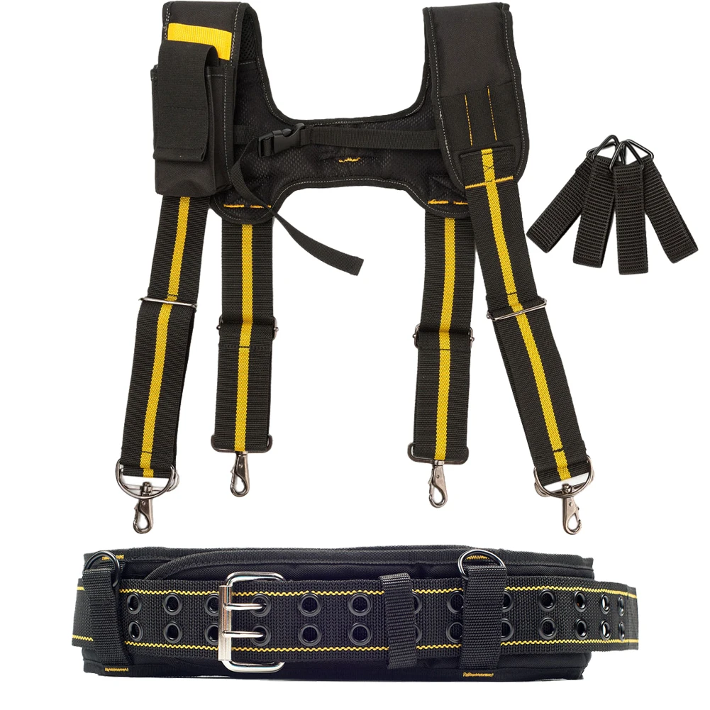 

Heavy Work Tool Belt Suspenders Nail Pocket Set Adjustable Lumbar Support Multi Function Tooling Braces for Carpenter Electricia