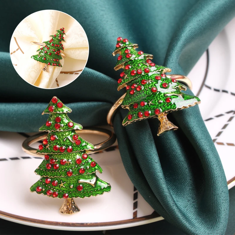 6PCS Upscale Hotel Napkin Ring Christmas Tree Napkin Circle Party Table Decor Napkin Buckle Dinner Party Wedding