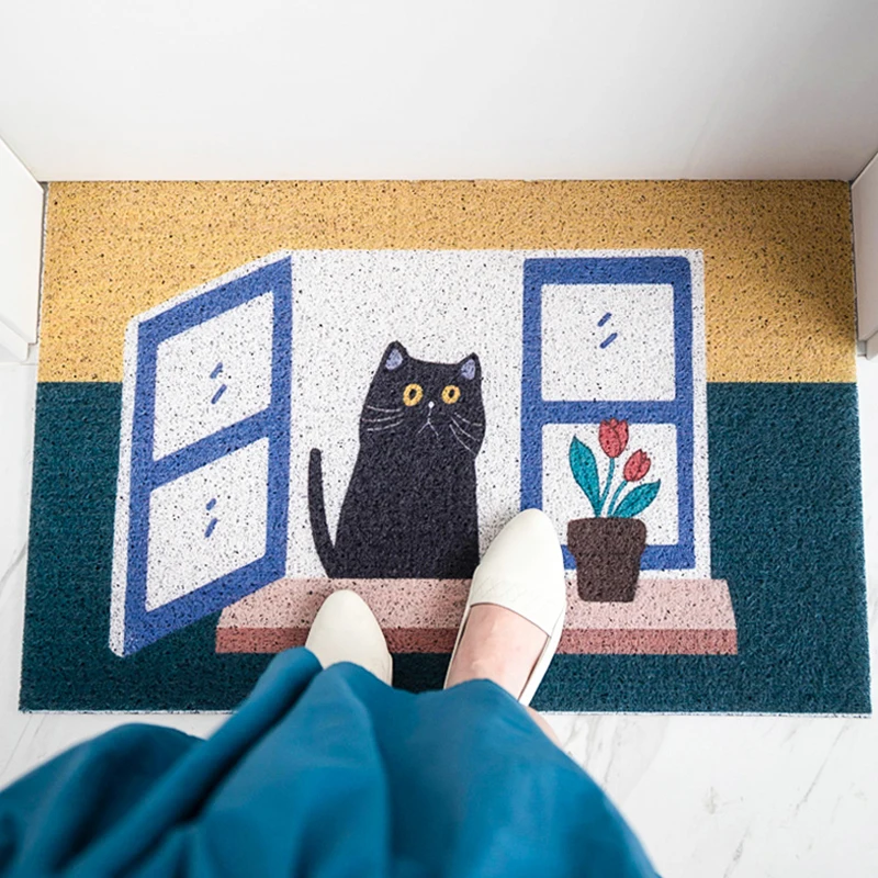 

Black Cat Home Door Mat PVC Anti-slip Mat Cartoon Cute Custom Living Room Bedroom Kitchen Hallway Mat Carpet Entrance Door Mat