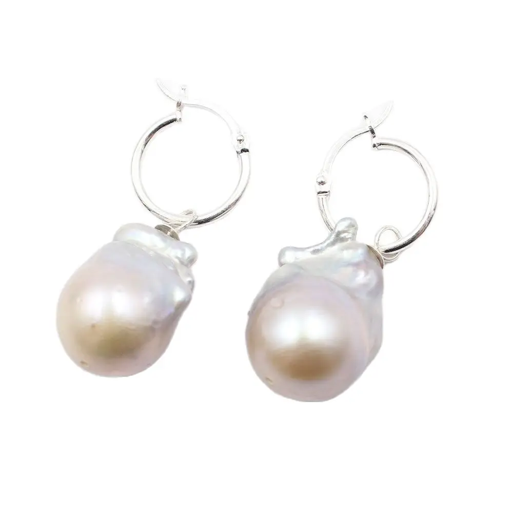 

GuaiGuai Jewelry Natural Gray Baroque Pearl Silver Color Circle Hook Dangle Earrings Handmade For Women