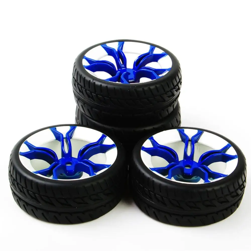 4pcs 1:10 RC Rubber Tire Rims Wheel Flat Racing On Road Car PP0150+MPNWB 12mm Hex For HSP On Road Model Racing Car