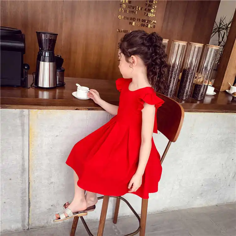 Girls Chiffon Dress with Bowknot New Summer Princess Party Dress for Girls Wedding Red Dress Kids Clothing 4 5 7 9 11 13 Years