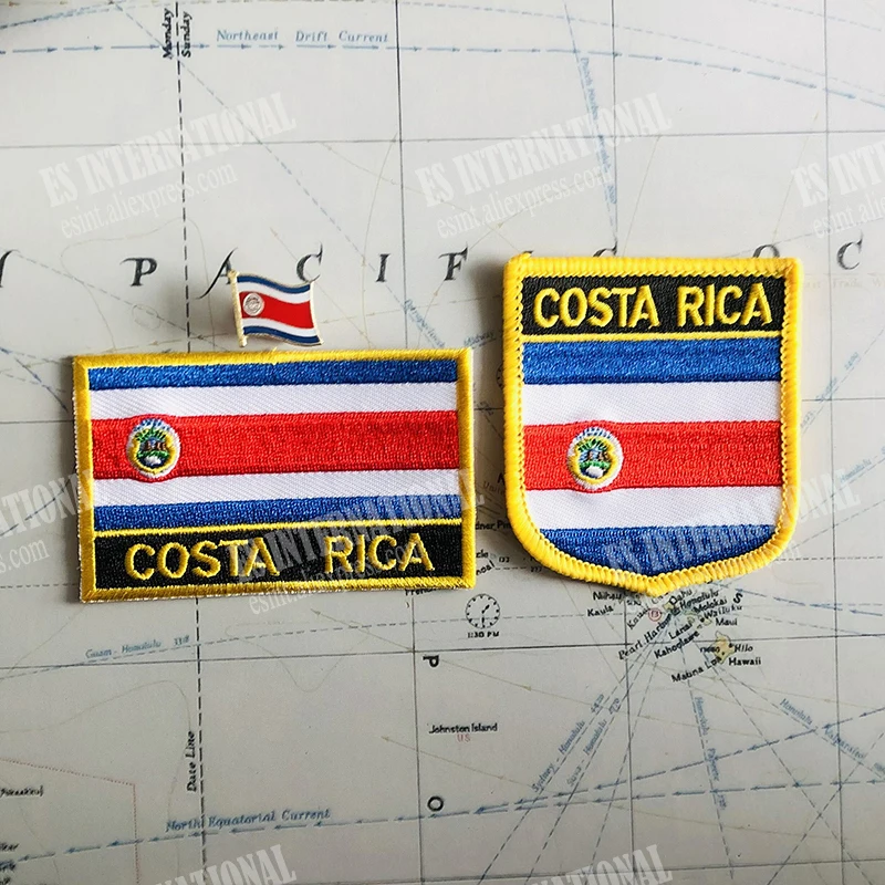 COSTA RICA Toppe ricamate con bandiera nazionale Badge Scudo e spilla a forma quadrata Un set sulla decorazione dello zaino con fascia da braccio in tessuto