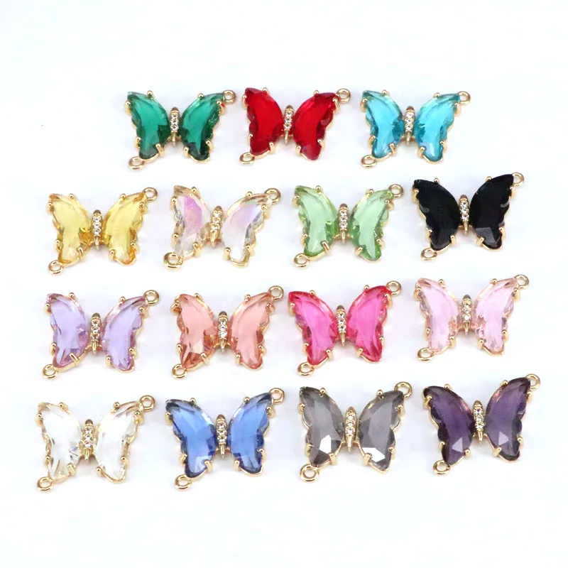 10Pcs, Mix Color Butterfly Charms Crystal Connector for Jewelry Making DIY Jewelry Supplies Accessories