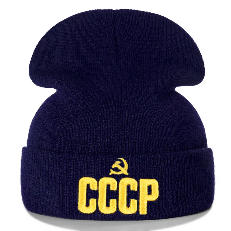 Russian CCCP Embroidery Cotton Casual Beanies for Men Women Knitted Winter Hat Solid Color Hip-hop Skullies Hat Unisex Cap