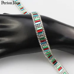 1 yard Bright Multicolored glass ironing rhinestone strap hot glue crystal ribbon DIY  Bags shoes accessories decoration TR059