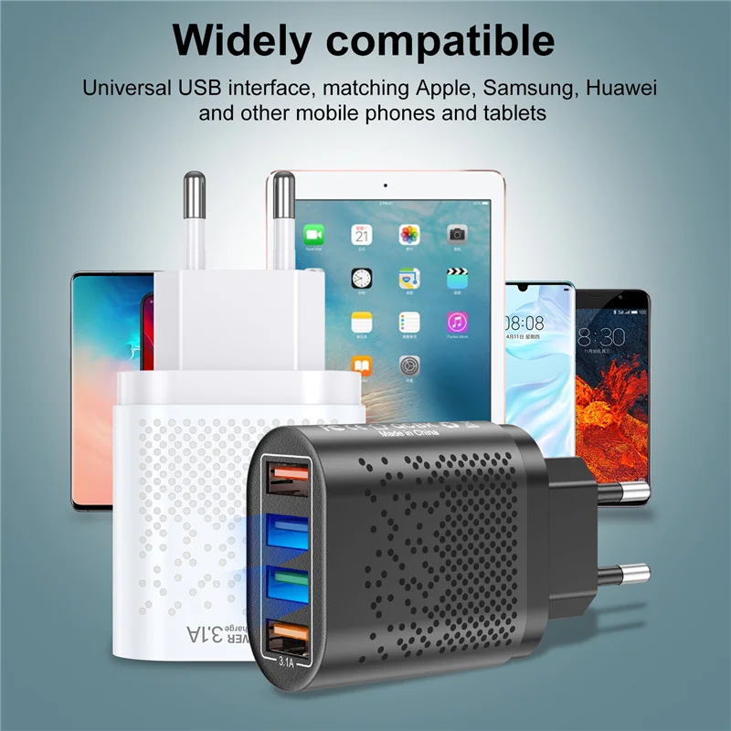 USLION 3.1A USB Charger EU US UK Adapter Fast Charger For iphone Samsung Huawei Xiaomi POCO Realme Wall Charger 4 Ports Quick image 5
