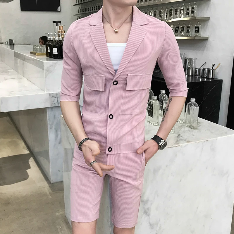 Men's Suit Two-piece Solid ( Shorts + Jacket) Fashion Luxury Business Casual Wedding Business Formal Party Classic Suit Sets Men