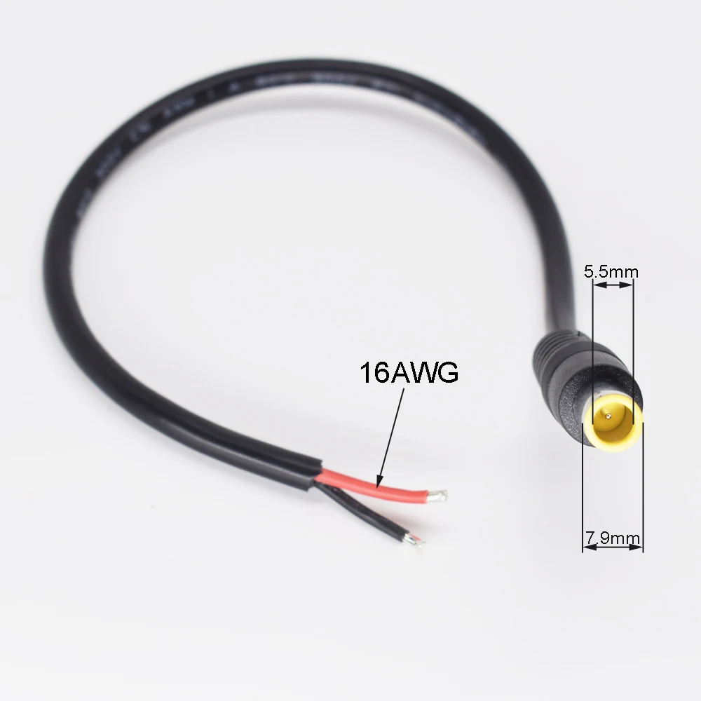 1pc 30cm 16AWG 7.9x5.5mm DC Power Socket Connector Cord Cable Pigtail DIY Lead