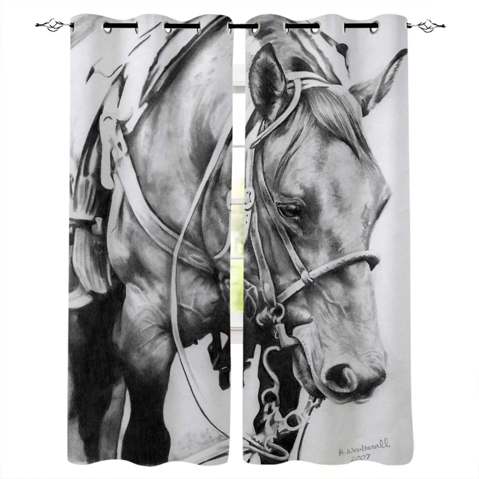 Animal Horse Window Curtains Kitchen Drapes Panel Home Decor Curtains for Living Room Curtains for Bedroom