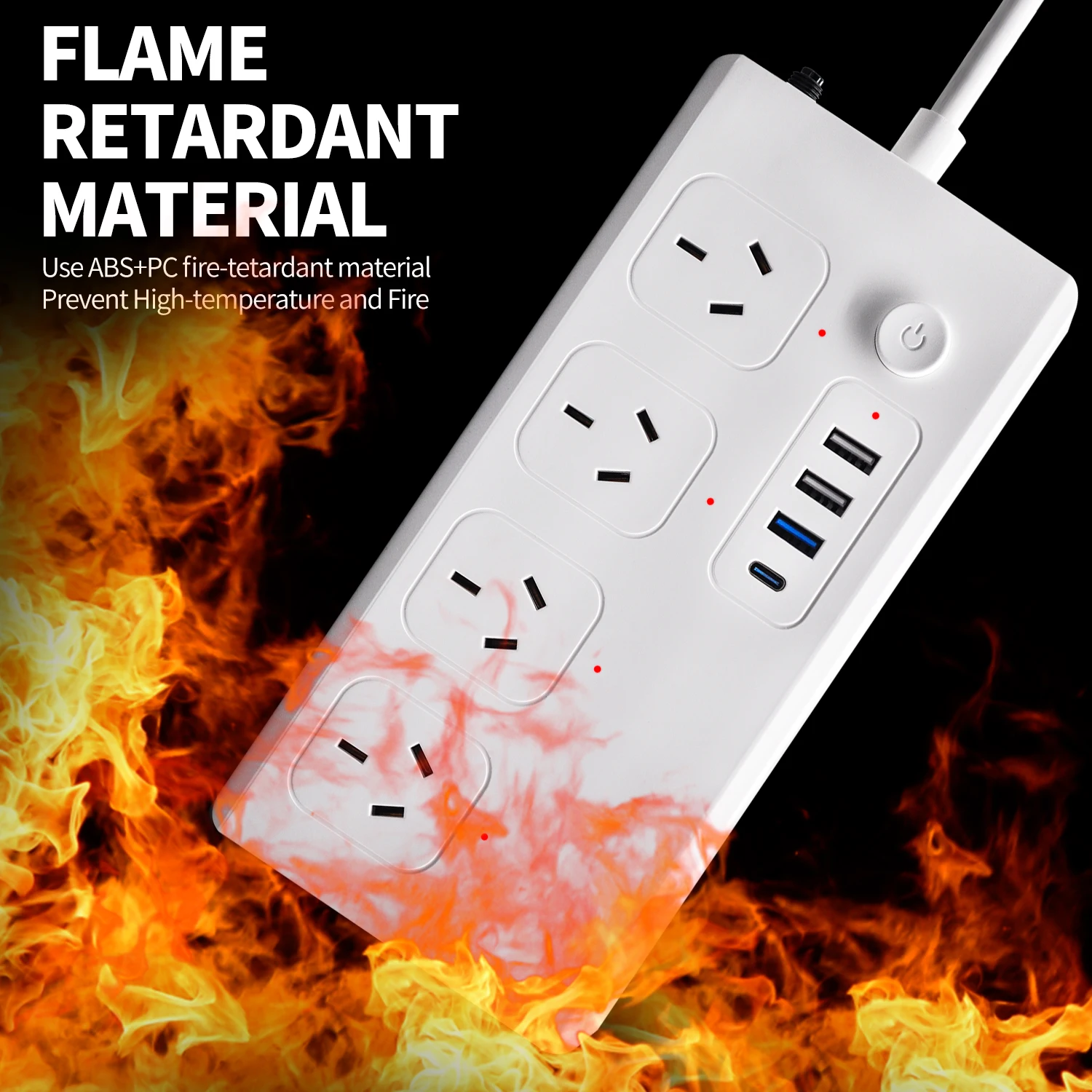 UseeLink Australia PD Power Strip 10A 1Type-C 1USB Fast Charge 2USB General Charge Overload Protection PC Material White