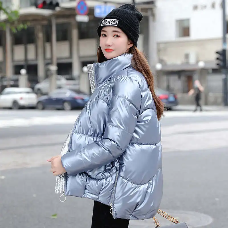 

Glossy Down Cotton Jacket Winter Jacket Parkas Women Stand Collar Parka Zipper Warm Female Padded Jacket Casual Outerwear C7788