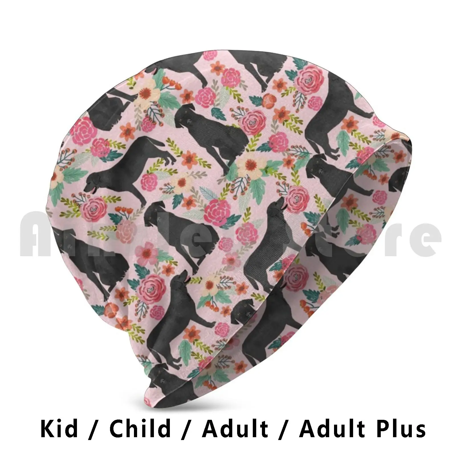 Black Lab Vintage Florals Pink Pattern Beanies Pullover Cap Comfortable Black Lab Beanie Labrador Beanie Dog Pet