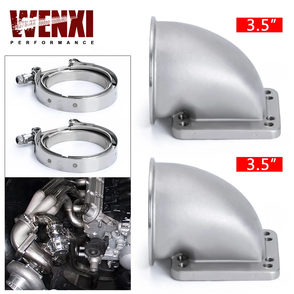 

1 Pair 3.5" Vband 90 Degree Cast Turbo Elbow Adapter Flange 304 Stainless Steel + Clamp and Flange For T3 T4 Turbocharger