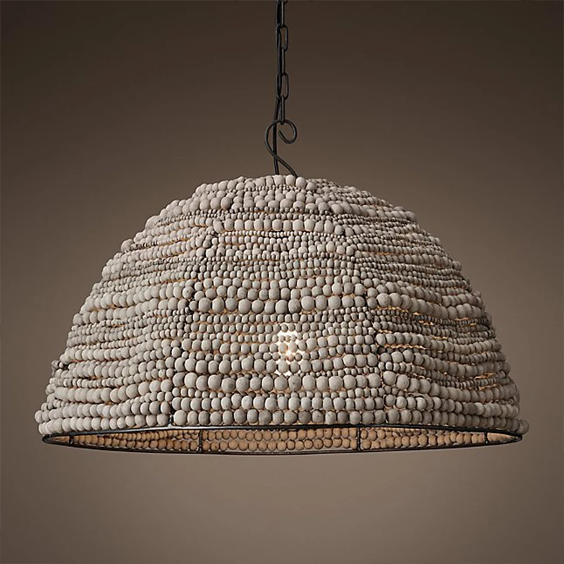 Loft Chandelier Wooden Beads Pendant Lamp Lights bedroom Decor E27 living room decoration industrial