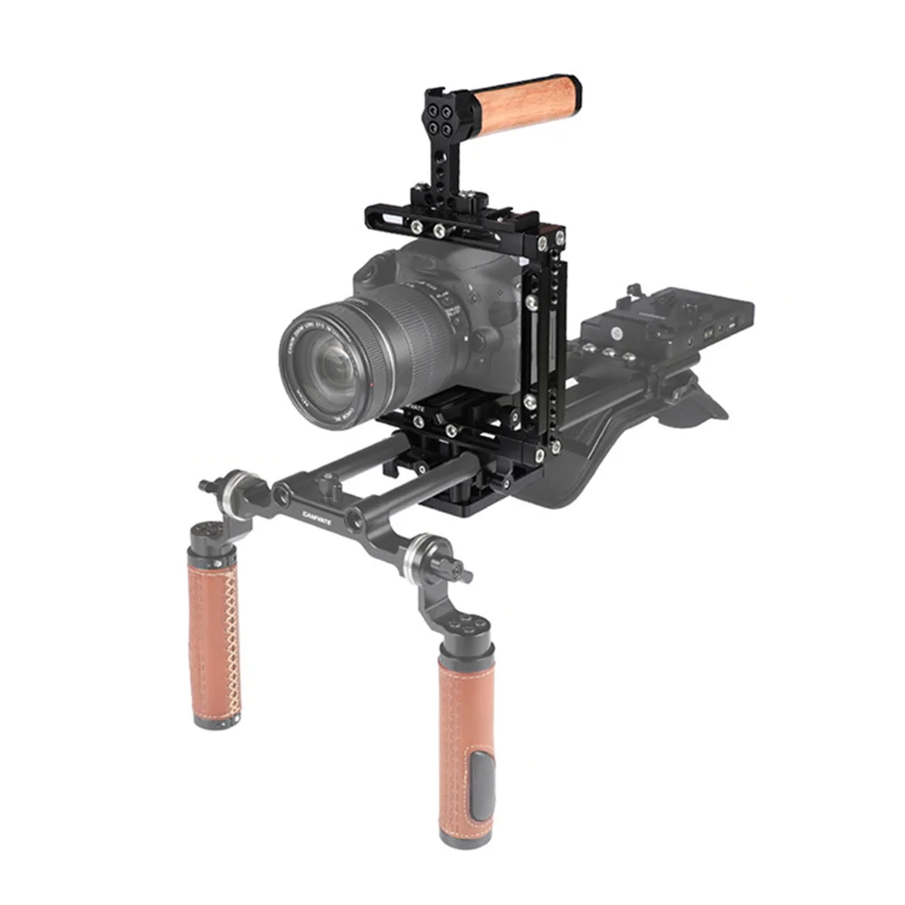 CAMVATE Extension-type Camera Cage C-frame Rig With Manfrotto Quick Release Plate & Adjustable 15mm Railblock& Wooden Top Handle